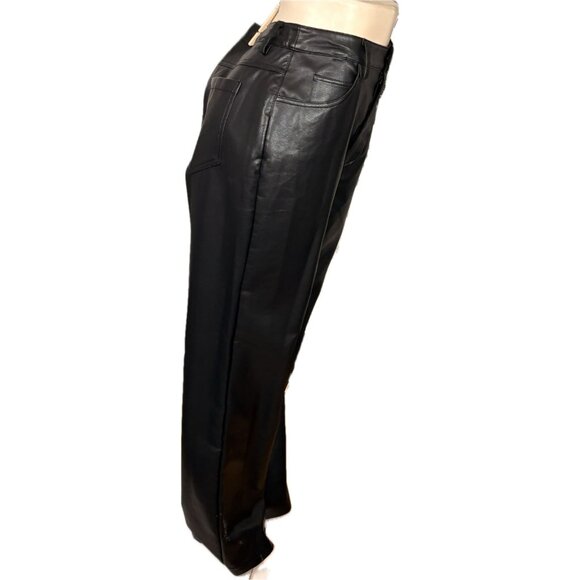 WAYF & Sloane Nordstrom XL Black Faux Leather Zip Snap Fly Pockets Flared Pants - Picture 3 of 6